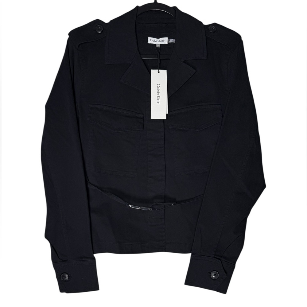 Calvin Klein Jacket Women’s Small Black Cotton Twill Stretch Utility Belted NWT